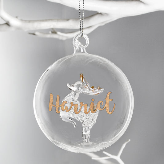 Personalised Gold Glitter Name Only Reindeer Glass Bauble - MK&JD Gifts