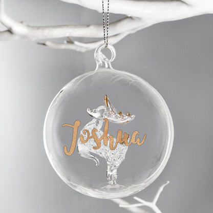 Personalised Gold Glitter Name Only Reindeer Glass Bauble - MK&JD Gifts