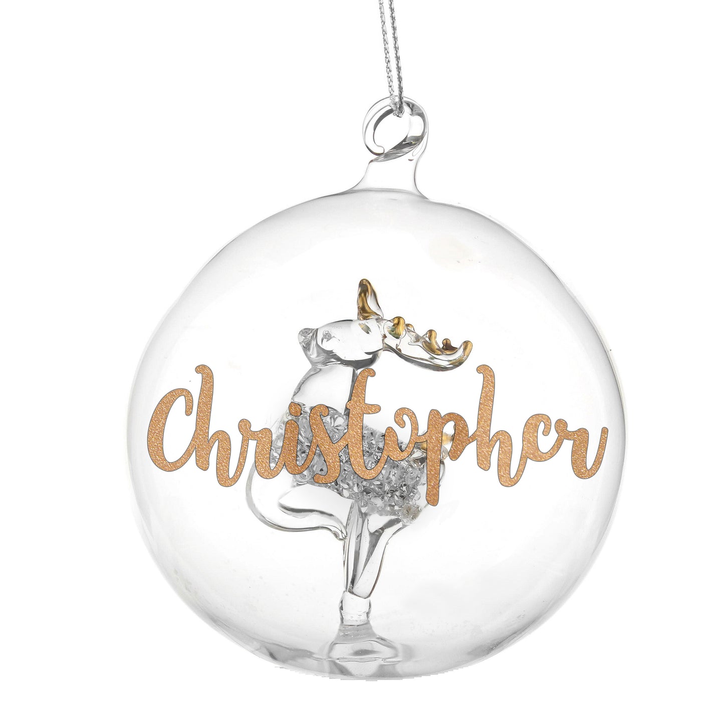 Personalised Gold Glitter Name Only Reindeer Glass Bauble - MK&JD Gifts
