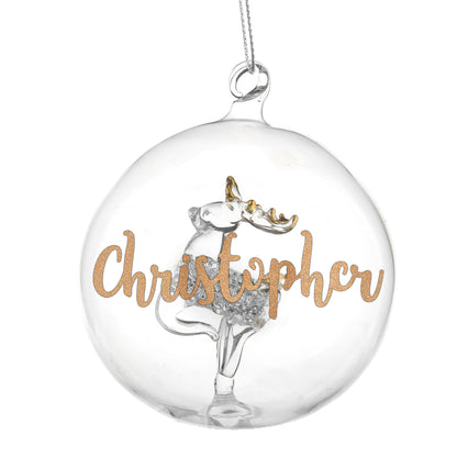 Personalised Gold Glitter Name Only Reindeer Glass Bauble - MK&JD Gifts