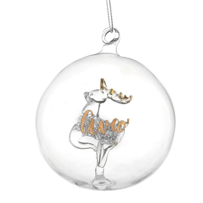 Personalised Gold Glitter Name Only Reindeer Glass Bauble - MK&JD Gifts