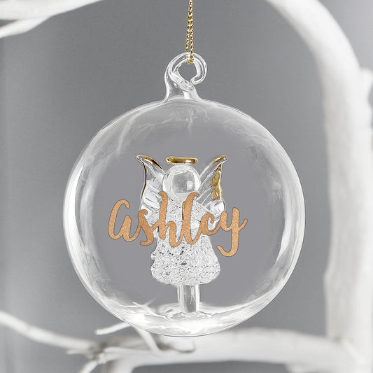 Personalised Gold Glitter Name Only Angel Glass Bauble - MK&JD Gifts