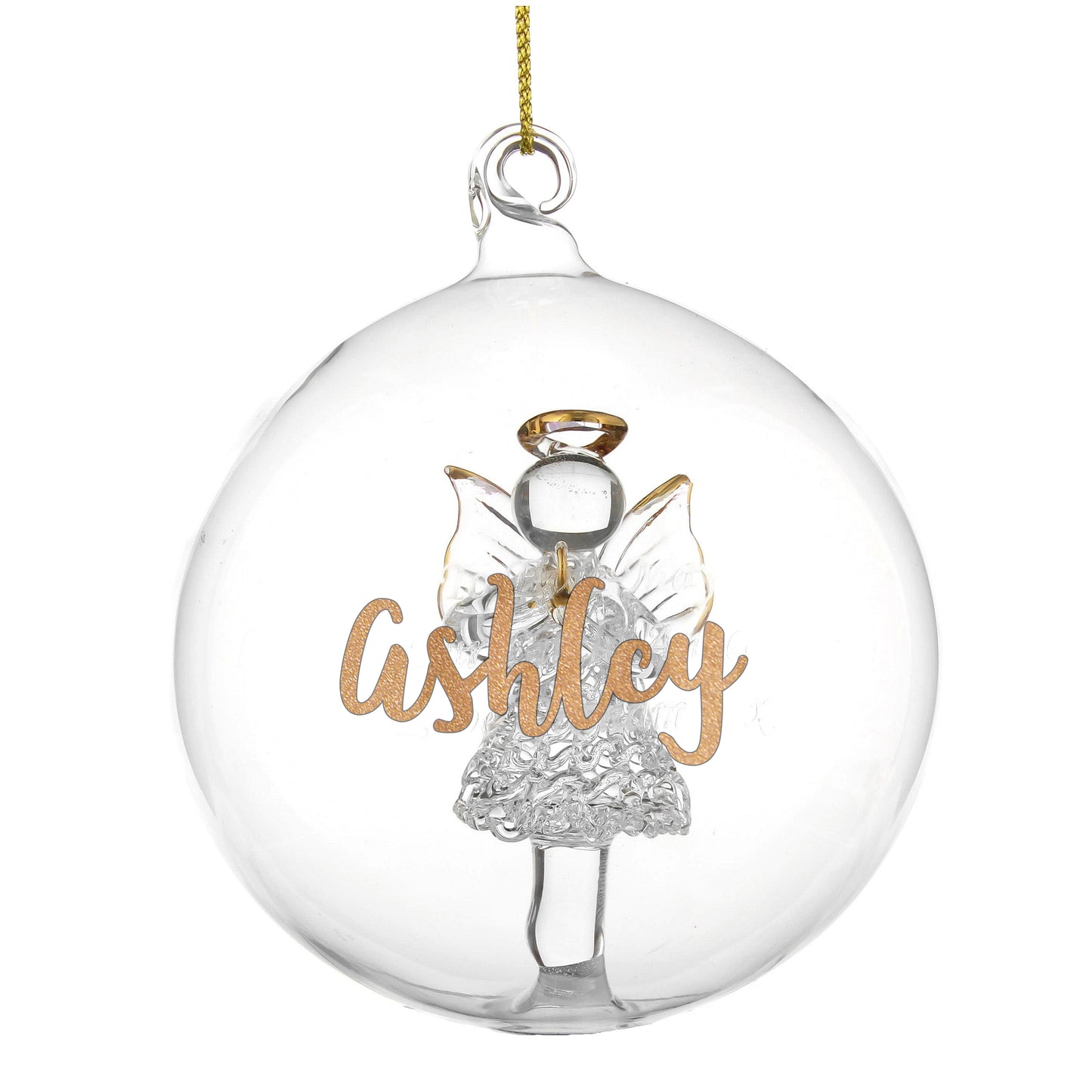 Personalised Gold Glitter Name Only Angel Glass Bauble - MK&JD Gifts
