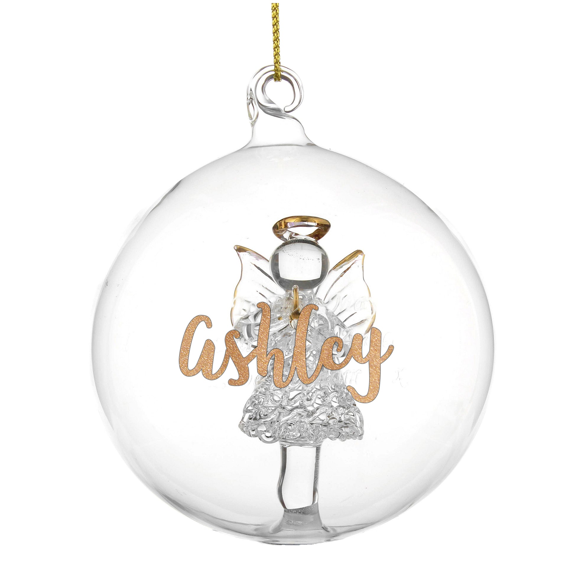 Personalised Gold Glitter Name Only Angel Glass Bauble - MK&JD Gifts