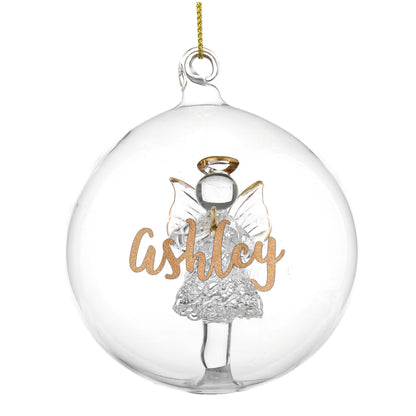Personalised Gold Glitter Name Only Angel Glass Bauble - MK&JD Gifts