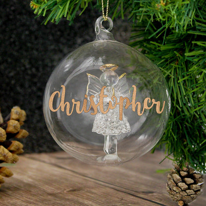 Personalised Gold Glitter Name Only Angel Glass Bauble - MK&JD Gifts