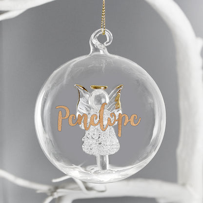 Personalised Gold Glitter Name Only Angel Glass Bauble - MK&JD Gifts