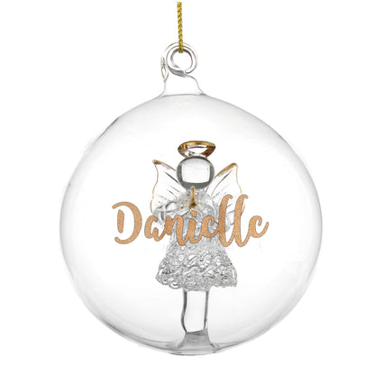 Personalised Gold Glitter Name Only Angel Glass Bauble - MK&JD Gifts