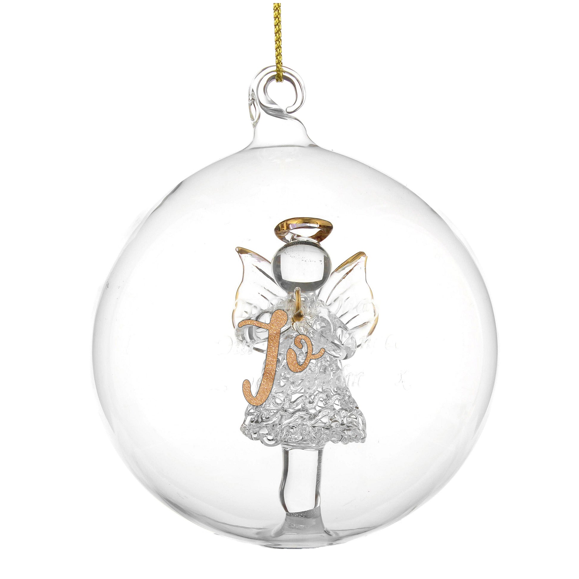 Personalised Gold Glitter Name Only Angel Glass Bauble - MK&JD Gifts