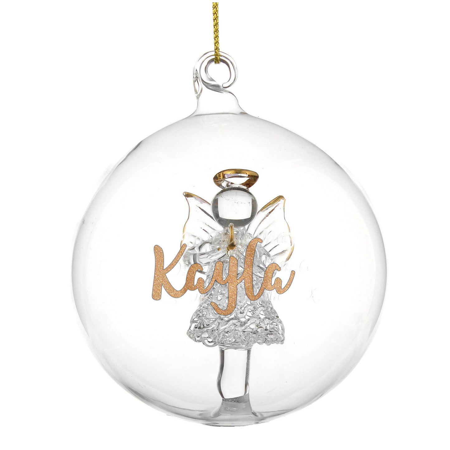 Personalised Gold Glitter Name Only Angel Glass Bauble - MK&JD Gifts