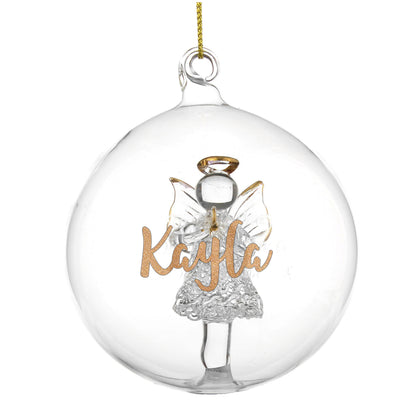 Personalised Gold Glitter Name Only Angel Glass Bauble - MK&JD Gifts