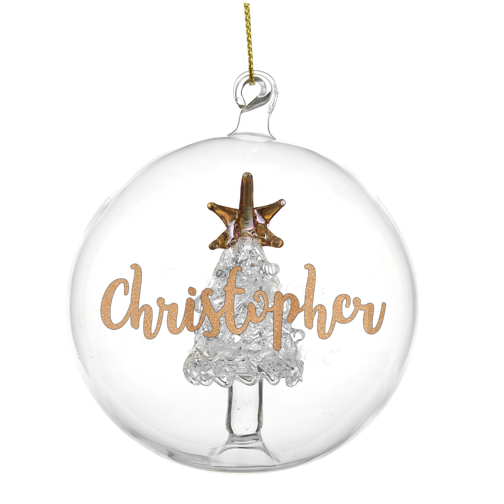 Personalised Gold Glitter Name Only Tree Glass Bauble - MK&JD Gifts