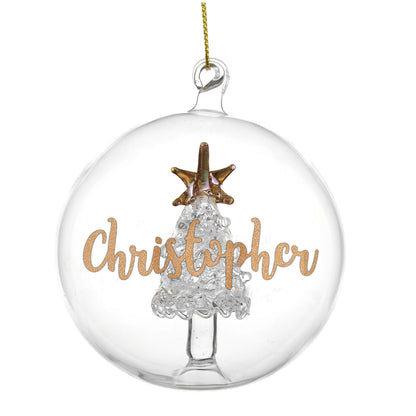 Personalised Gold Glitter Name Only Tree Glass Bauble - MK&JD Gifts