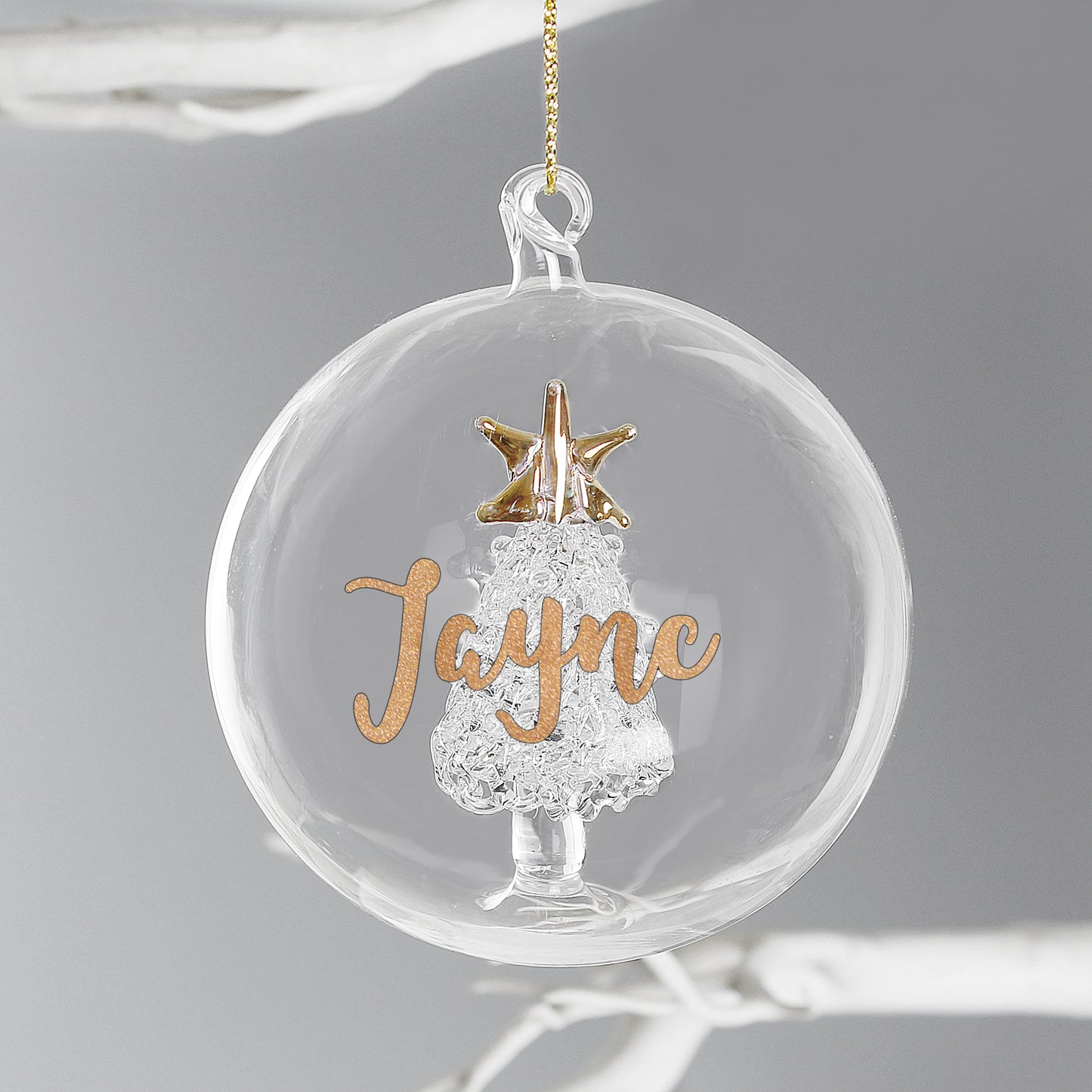 Personalised Gold Glitter Name Only Tree Glass Bauble - MK&JD Gifts