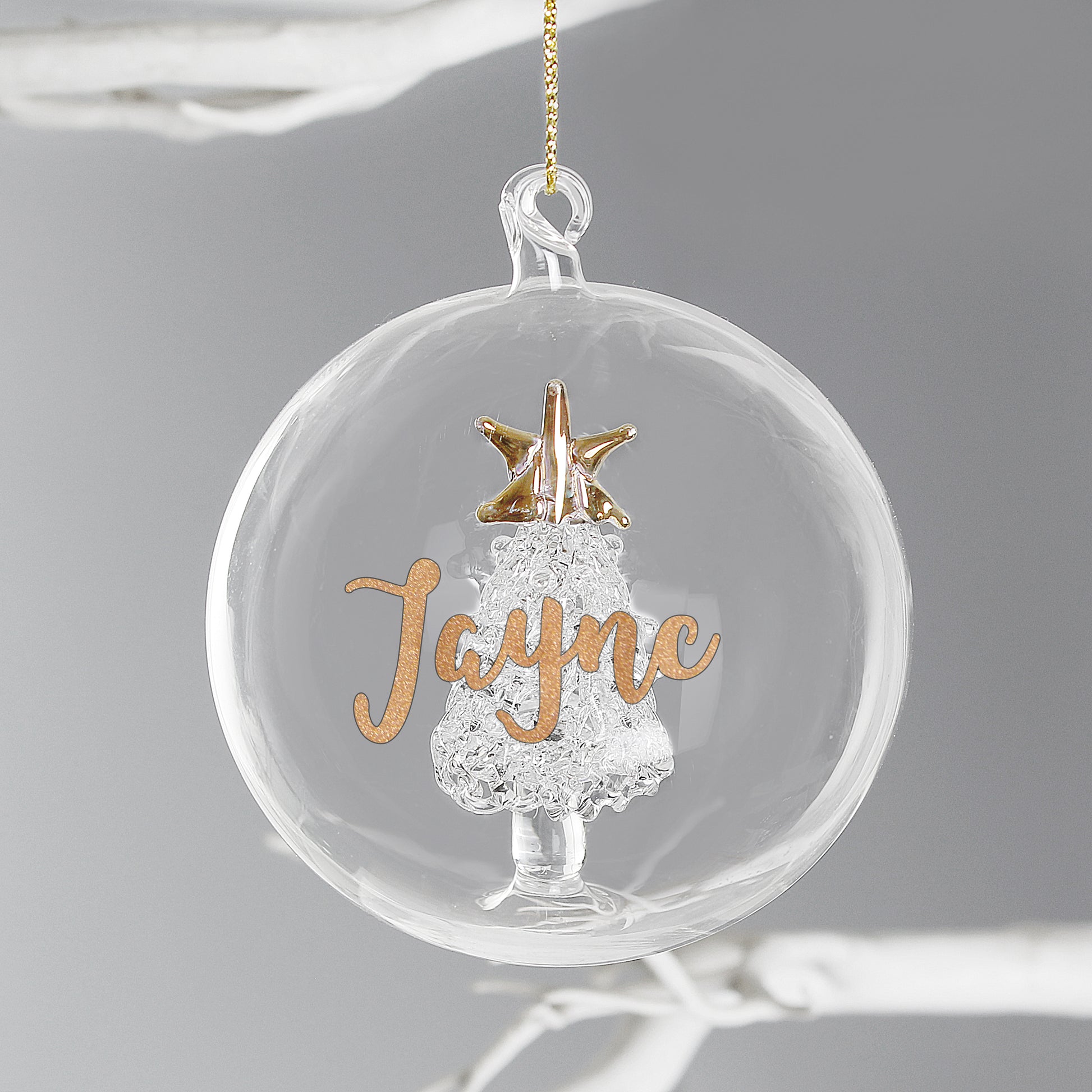 Personalised Gold Glitter Name Only Tree Glass Bauble - MK&JD Gifts