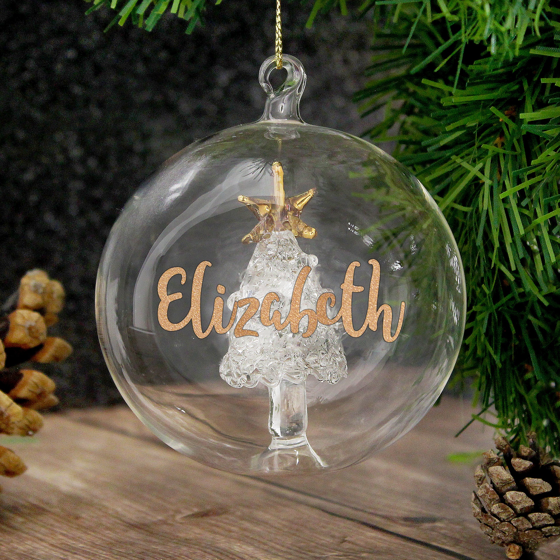 Personalised Gold Glitter Name Only Tree Glass Bauble - MK&JD Gifts