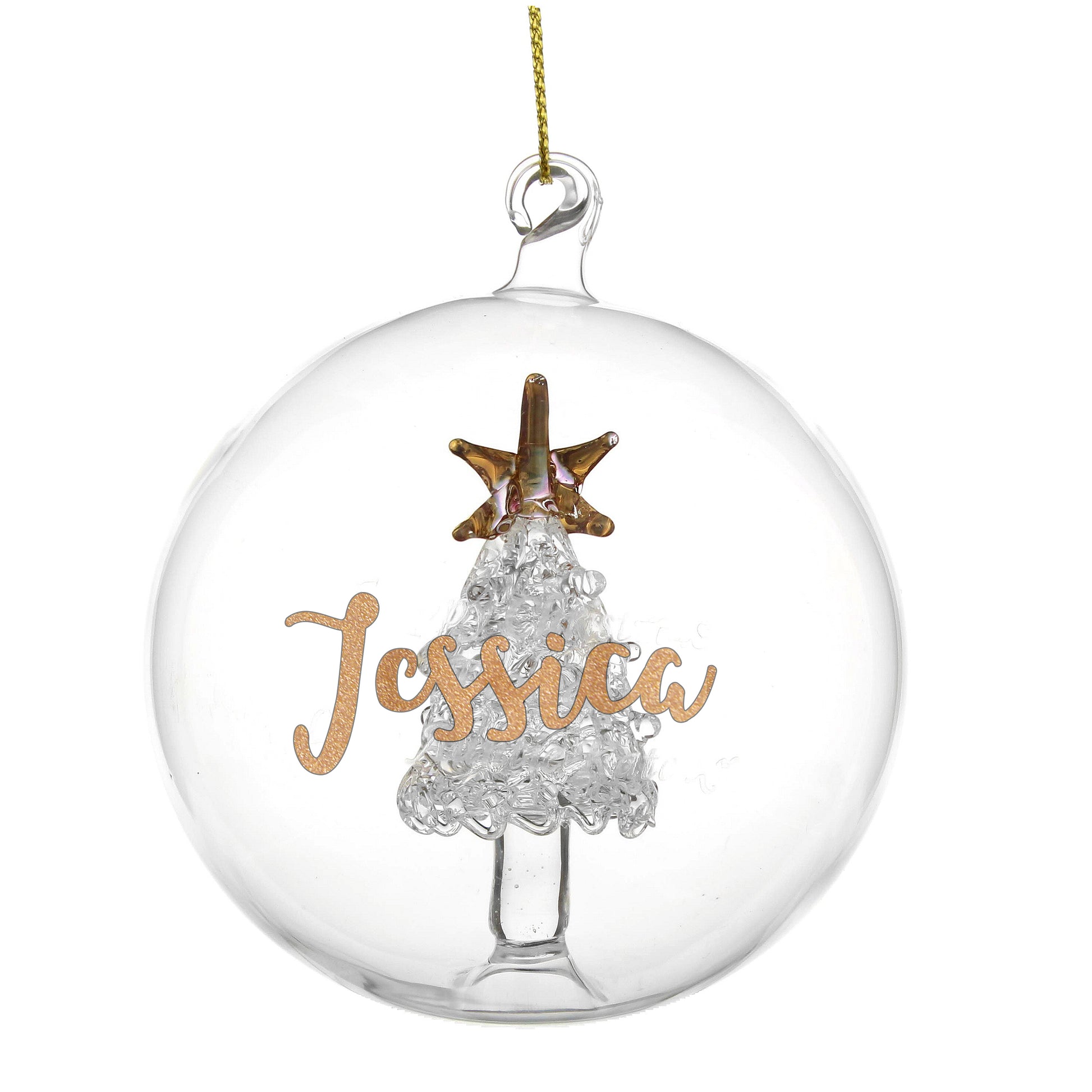 Personalised Gold Glitter Name Only Tree Glass Bauble - MK&JD Gifts