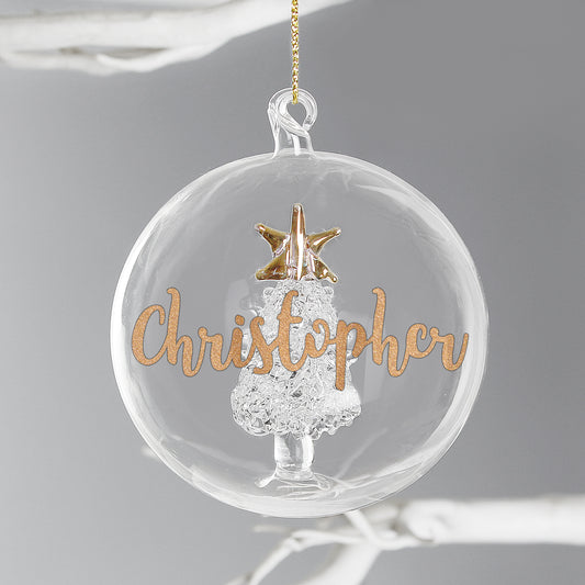 Personalised Gold Glitter Name Only Tree Glass Bauble - MK&JD Gifts