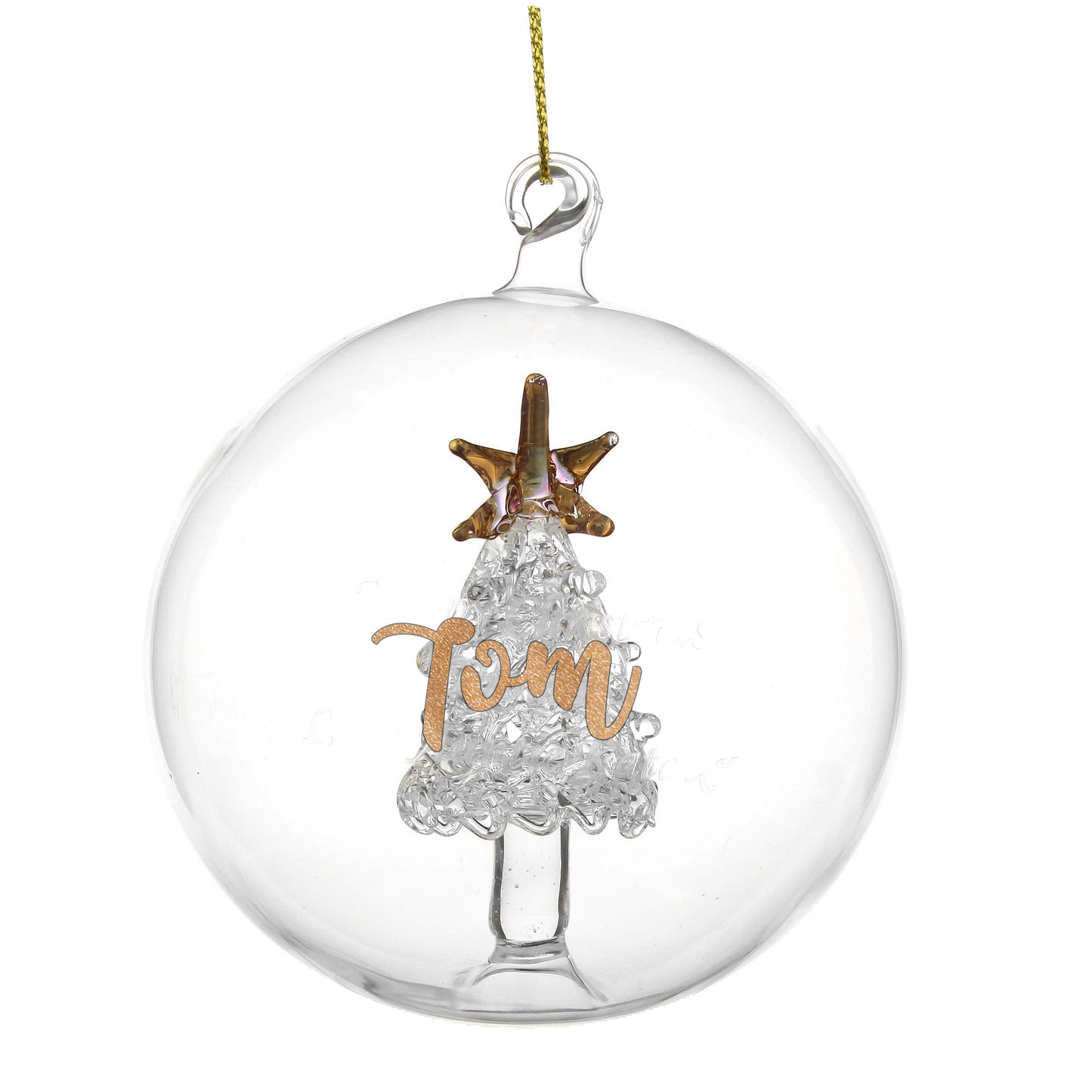 Personalised Gold Glitter Name Only Tree Glass Bauble - MK&JD Gifts