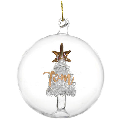 Personalised Gold Glitter Name Only Tree Glass Bauble - MK&JD Gifts