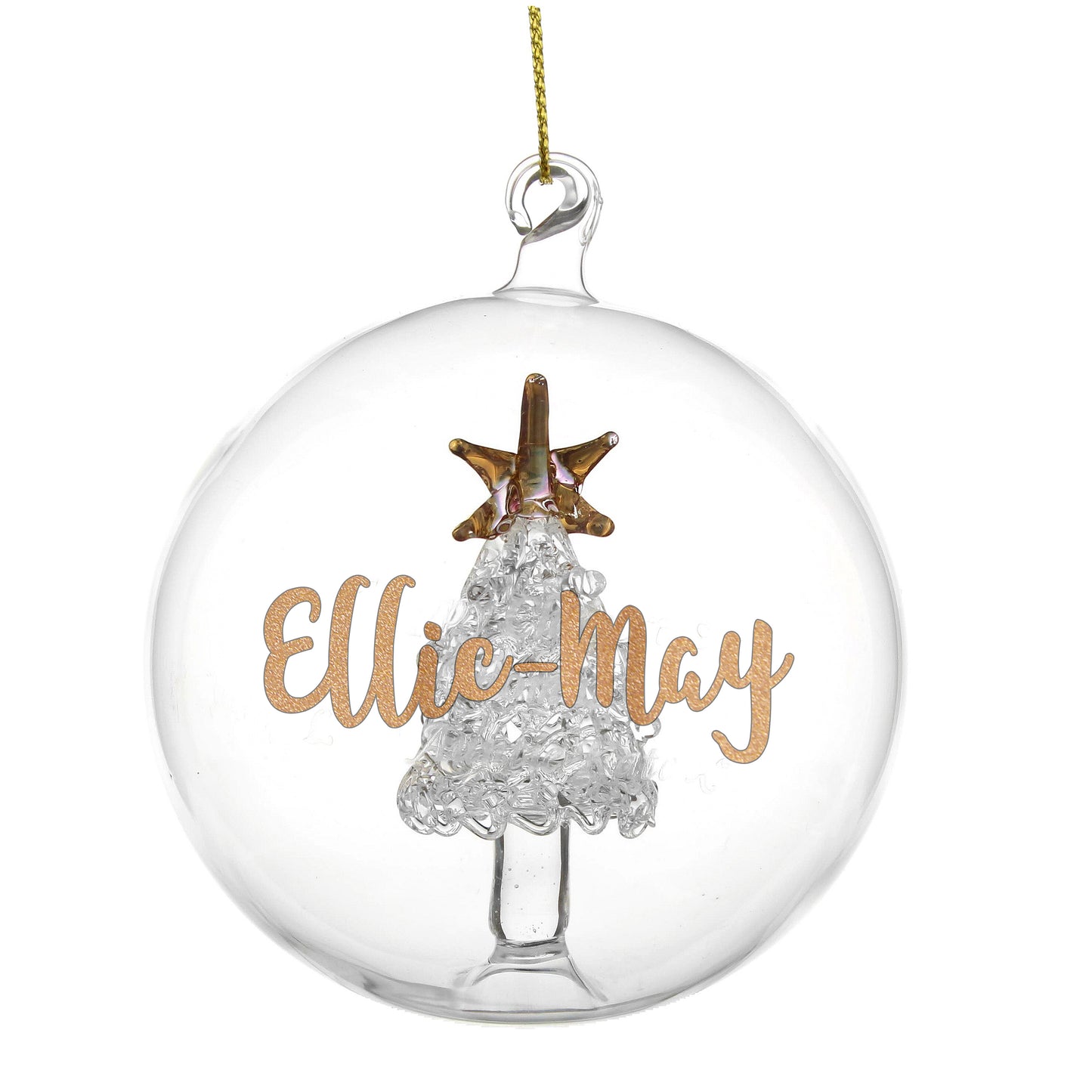 Personalised Gold Glitter Name Only Tree Glass Bauble - MK&JD Gifts