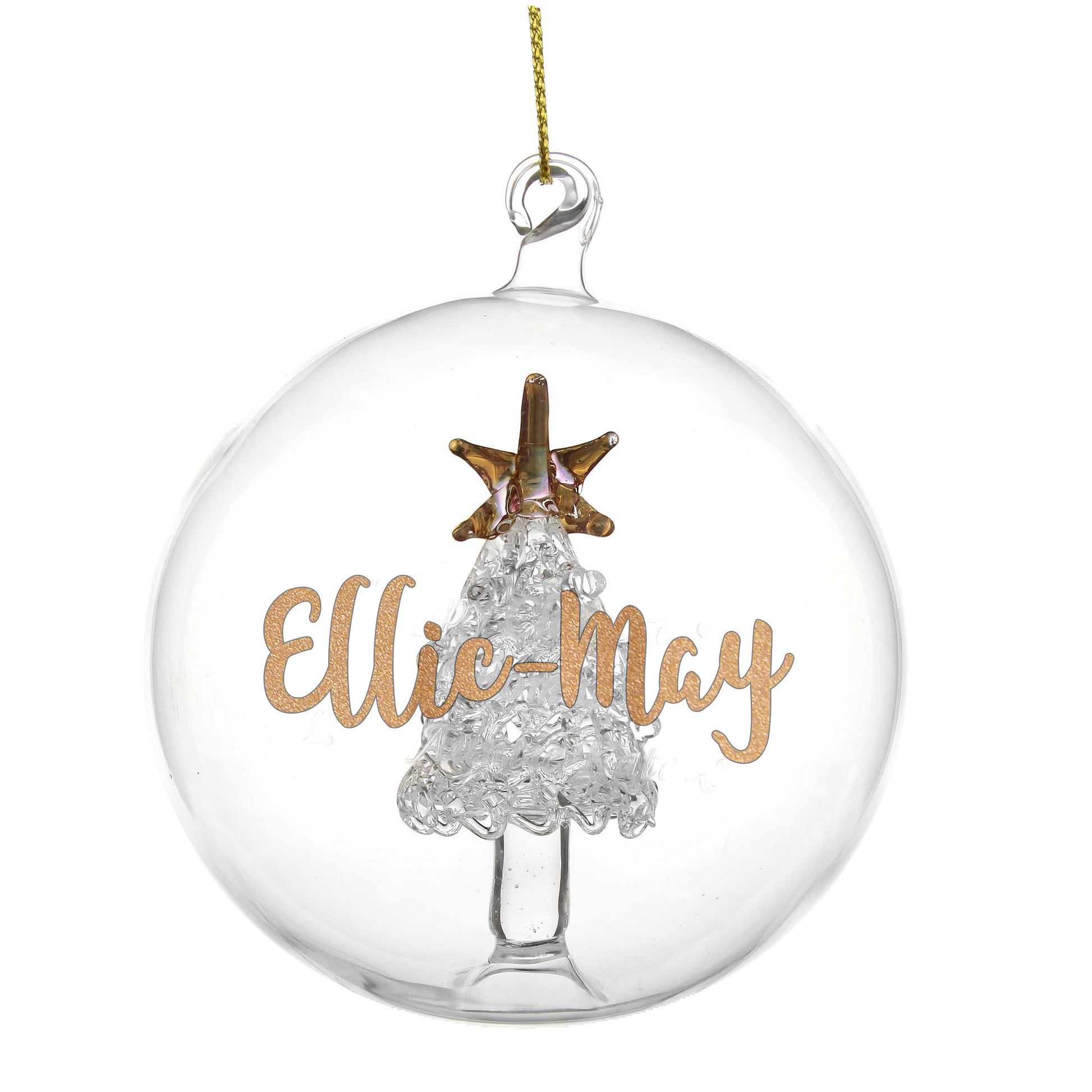 Personalised Gold Glitter Name Only Tree Glass Bauble - MK&JD Gifts