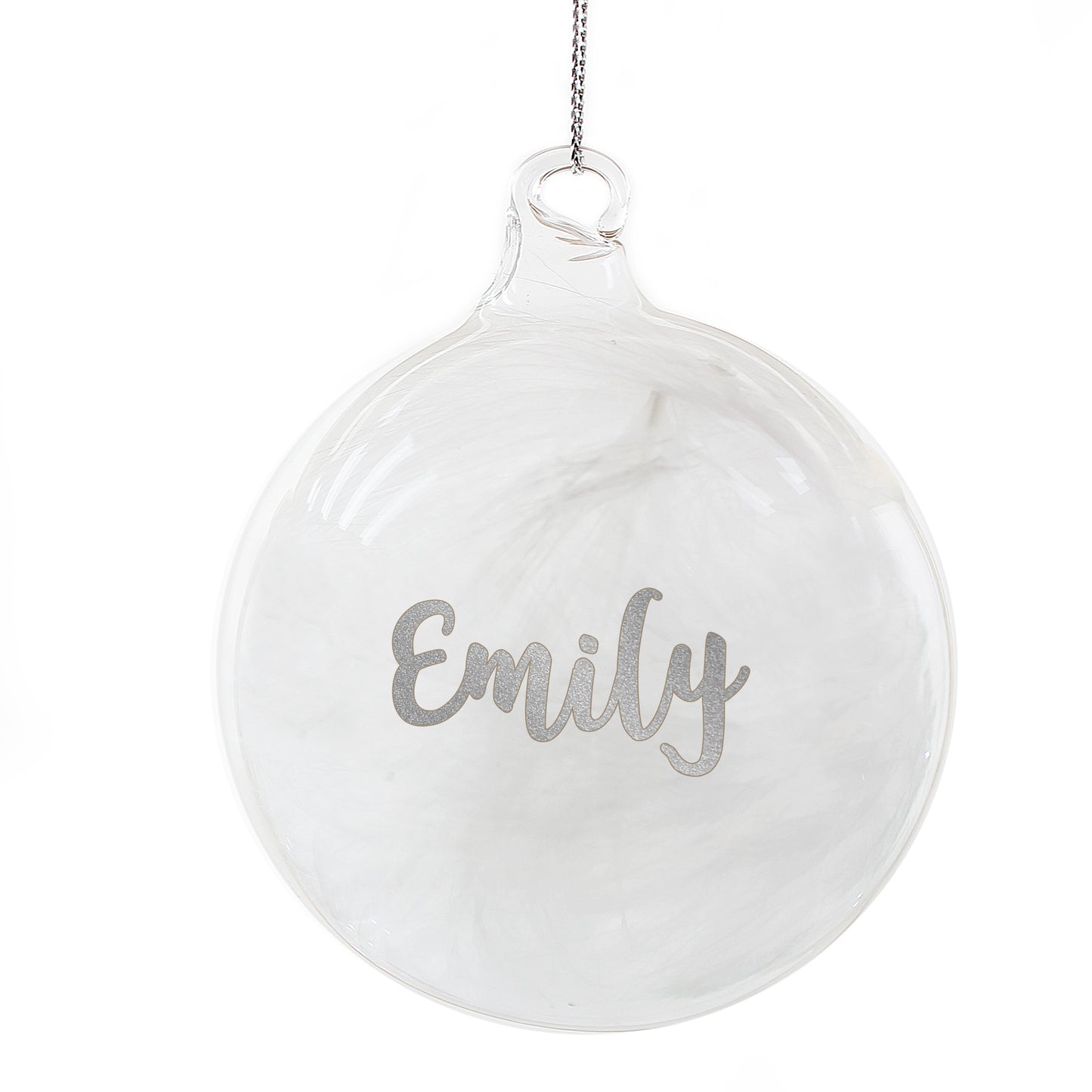 Personalised Silver Glitter Name Only Feather Glass Bauble - MK&JD Gifts