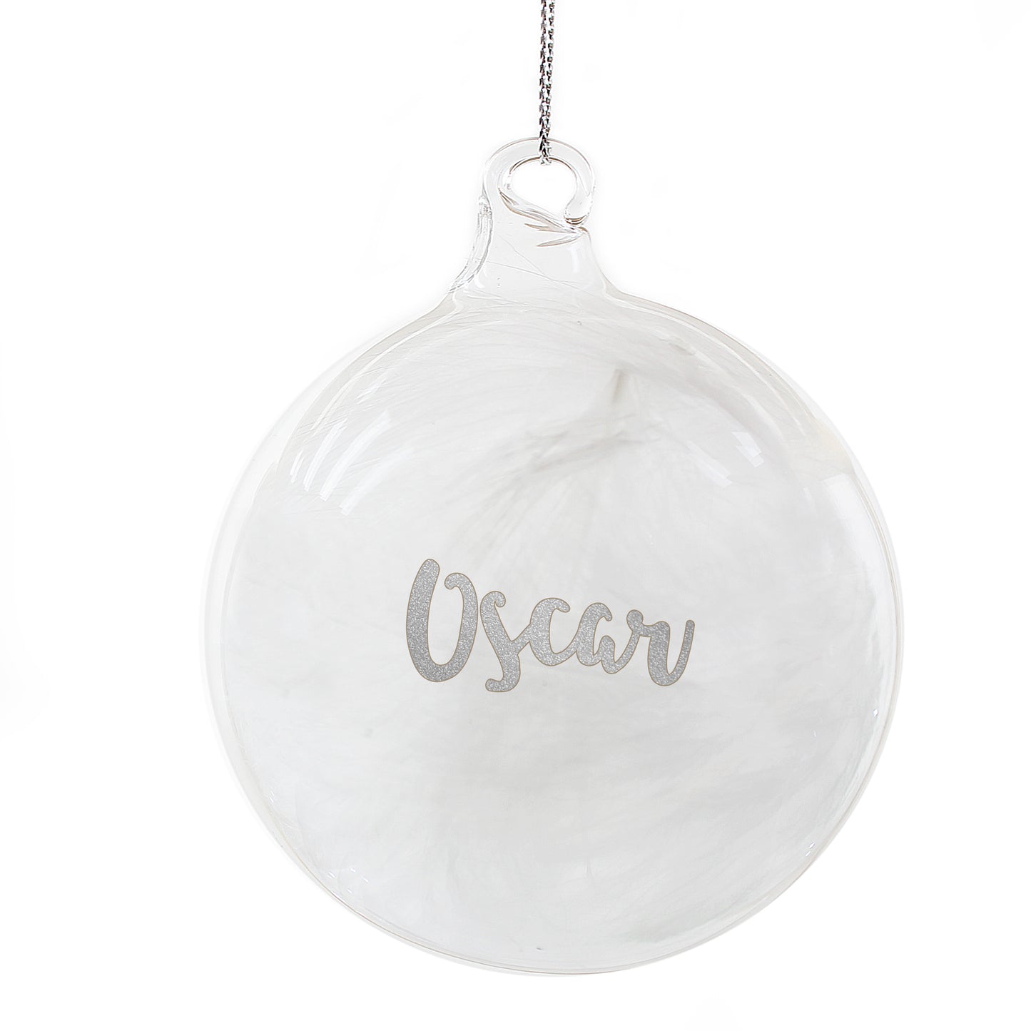 Personalised Silver Glitter Name Only Feather Glass Bauble - MK&JD Gifts