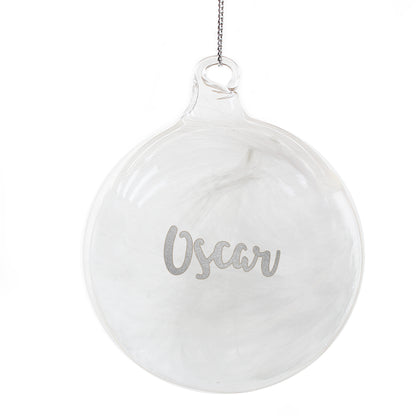 Personalised Silver Glitter Name Only Feather Glass Bauble - MK&JD Gifts