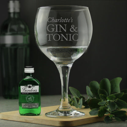 Personalised Gin & Tonic Balloon Glass with Gin Miniature Set - MK&JD Gifts