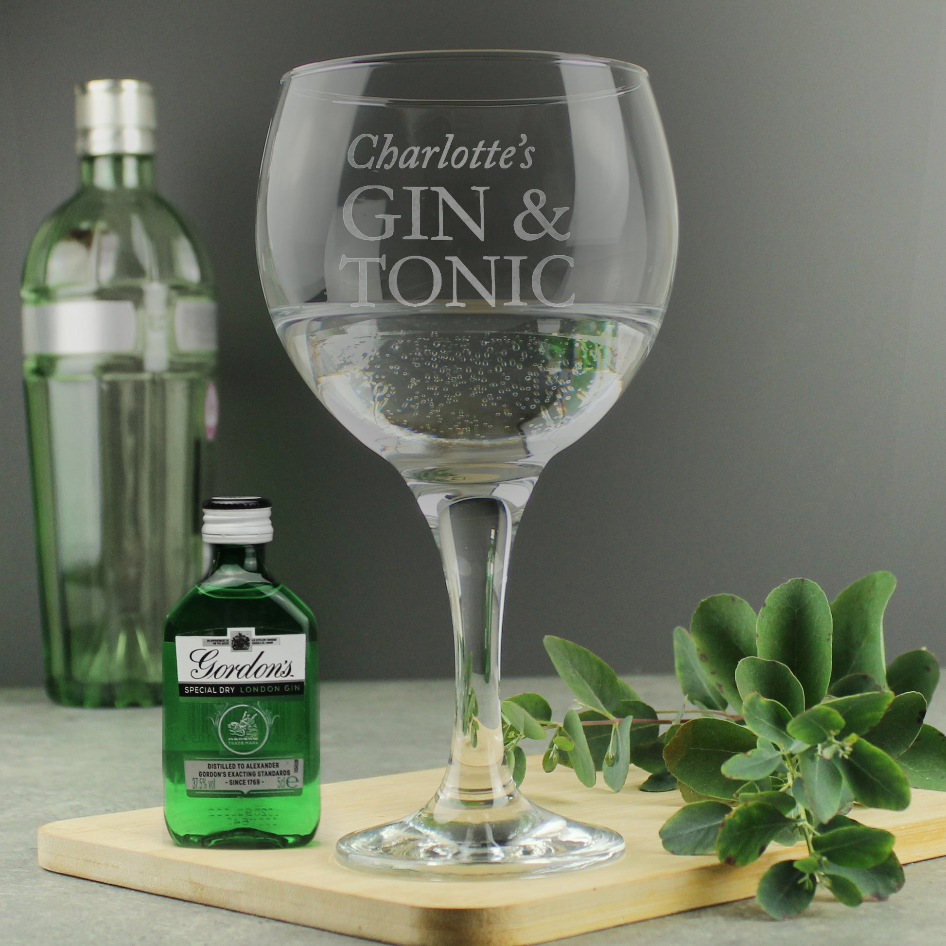Personalised Gin & Tonic Balloon Glass with Gin Miniature Set - MK&JD Gifts