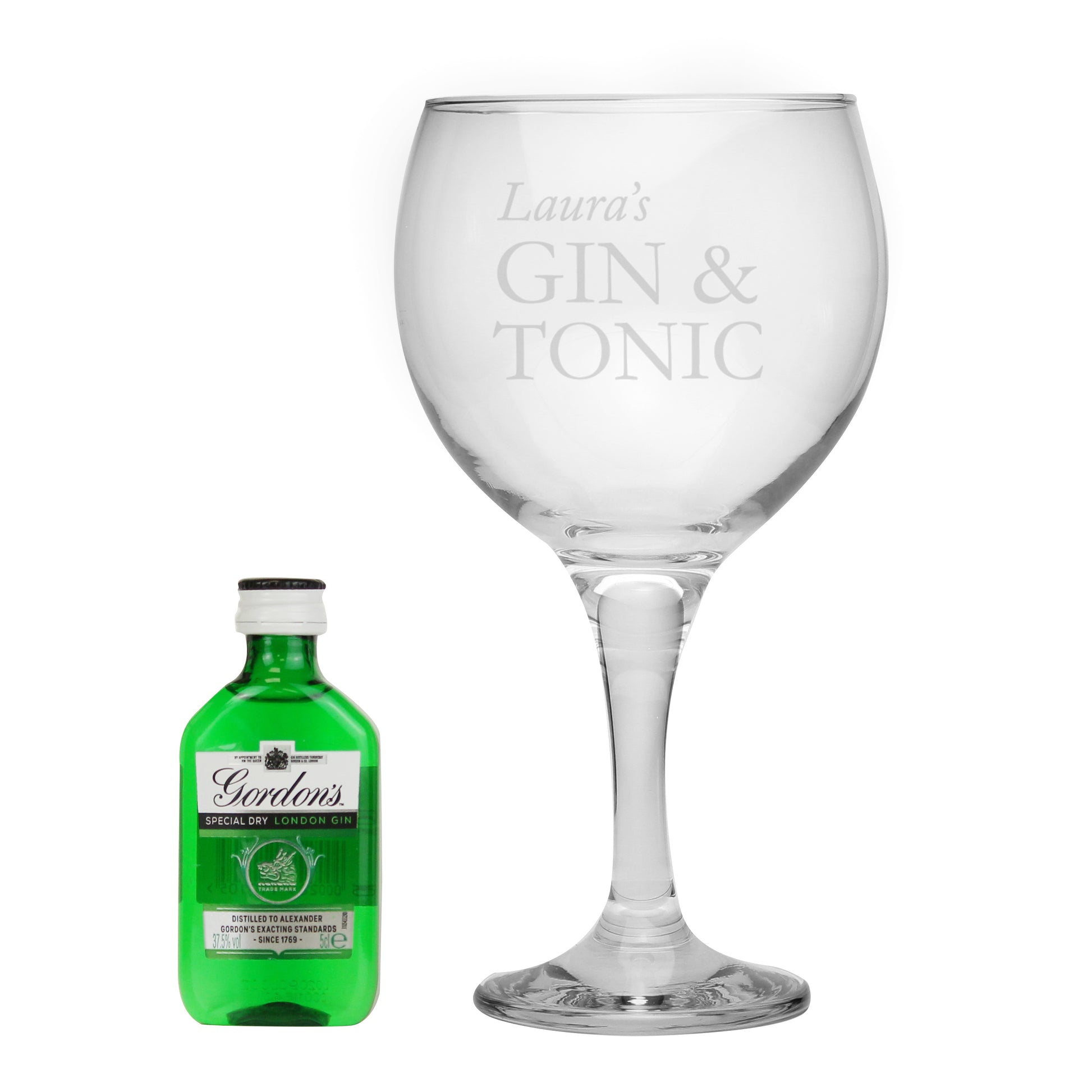 Personalised Gin & Tonic Balloon Glass with Gin Miniature Set - MK&JD Gifts