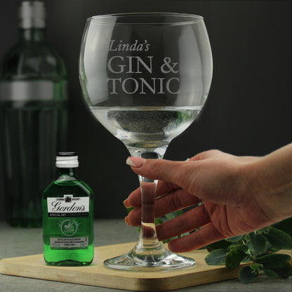 Personalised Gin & Tonic Balloon Glass with Gin Miniature Set - MK&JD Gifts