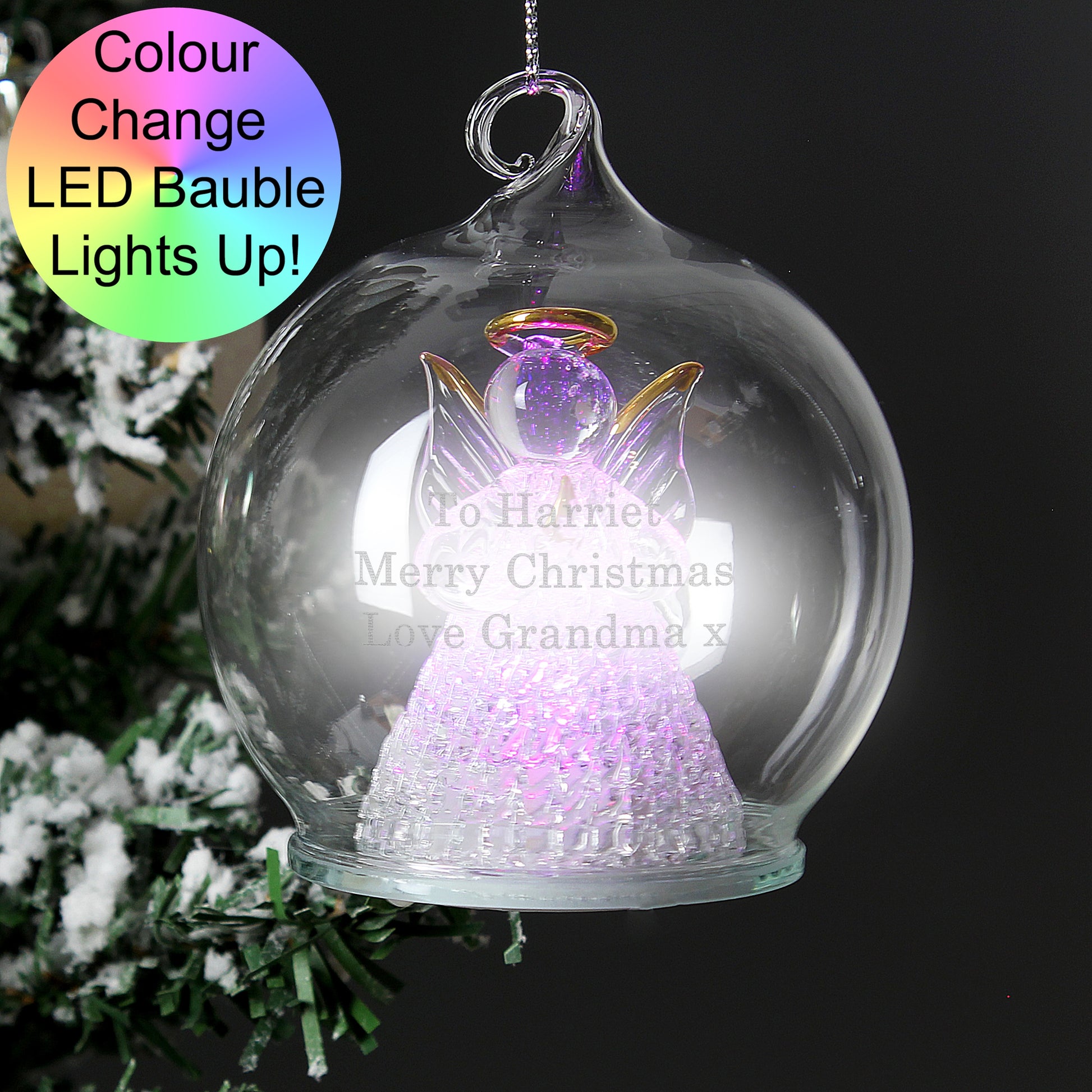 Personalised Christmas Message LED Angel Bauble - MK&JD Gifts