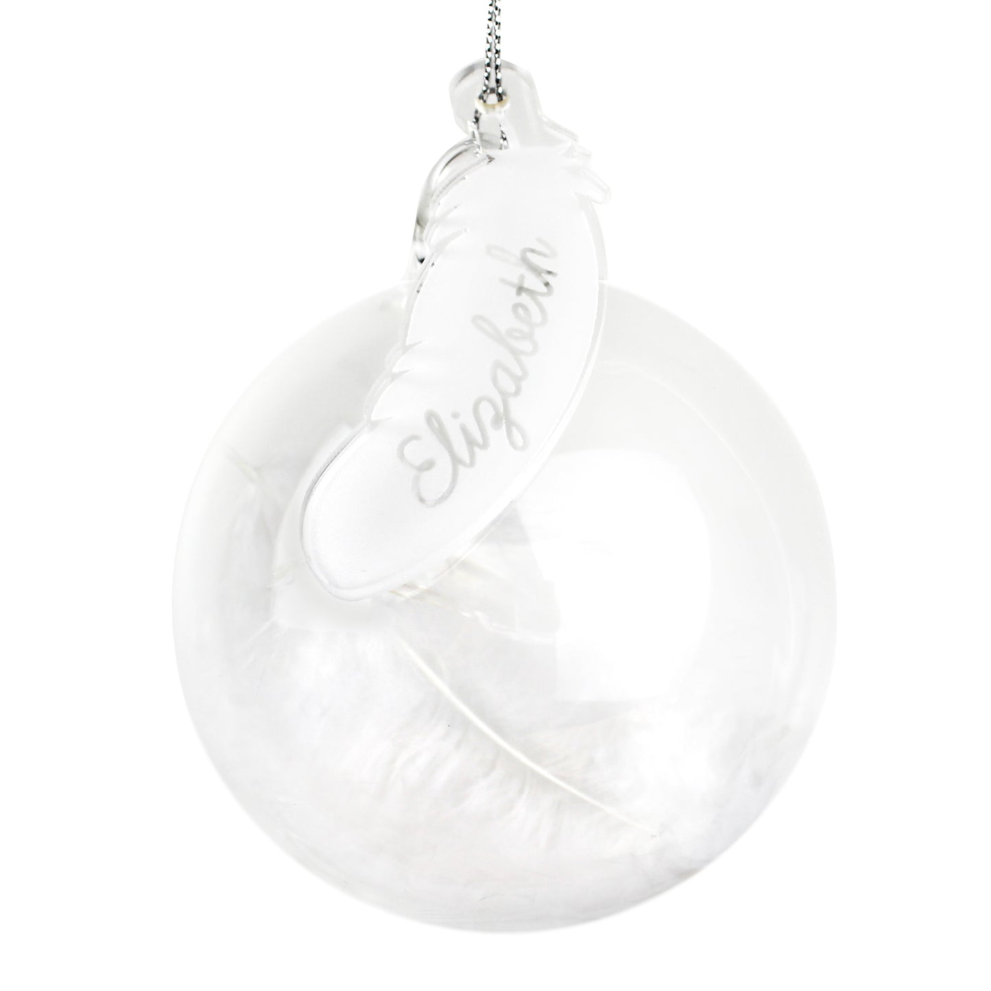 Personalised White Feather Glass Bauble - MK&JD Gifts