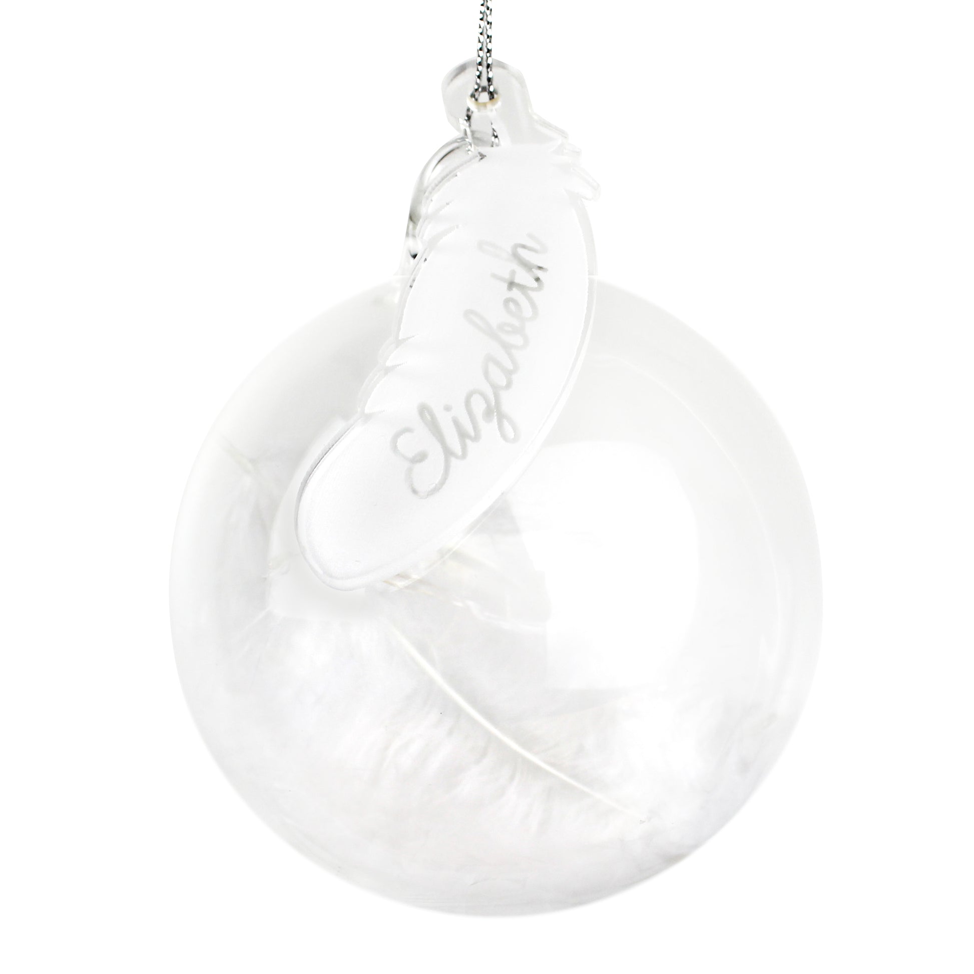 Personalised White Feather Glass Bauble - MK&JD Gifts