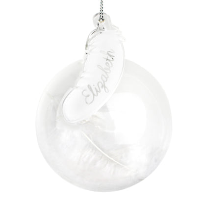 Personalised White Feather Glass Bauble - MK&JD Gifts