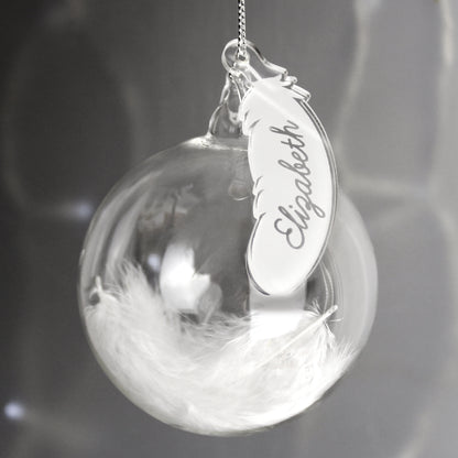 Personalised White Feather Glass Bauble - MK&JD Gifts