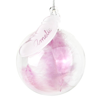 Personalised Pink Feather Glass Bauble - MK&JD Gifts
