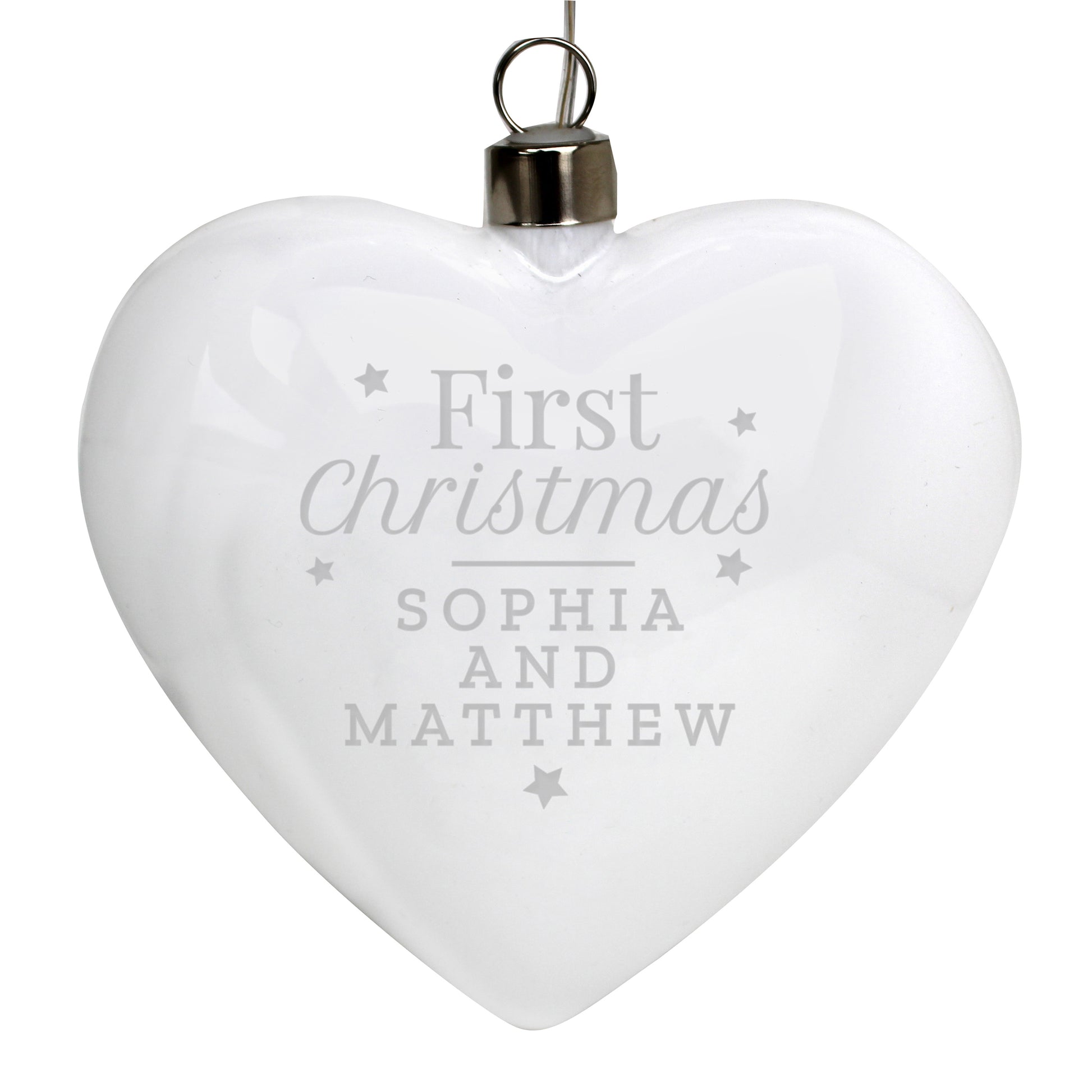 Personalised First Christmas LED Hanging Glass Heart - MK&JD Gifts