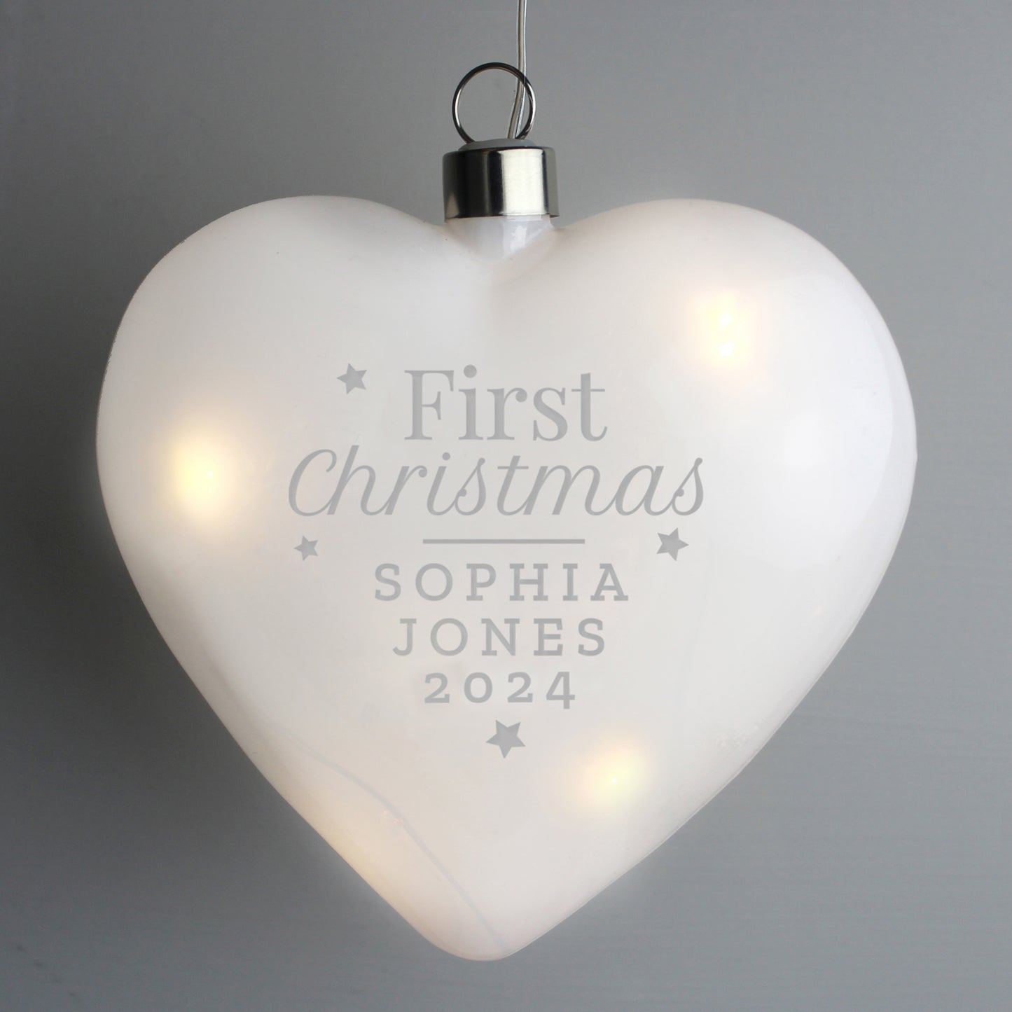 Personalised First Christmas LED Hanging Glass Heart - MK&JD Gifts