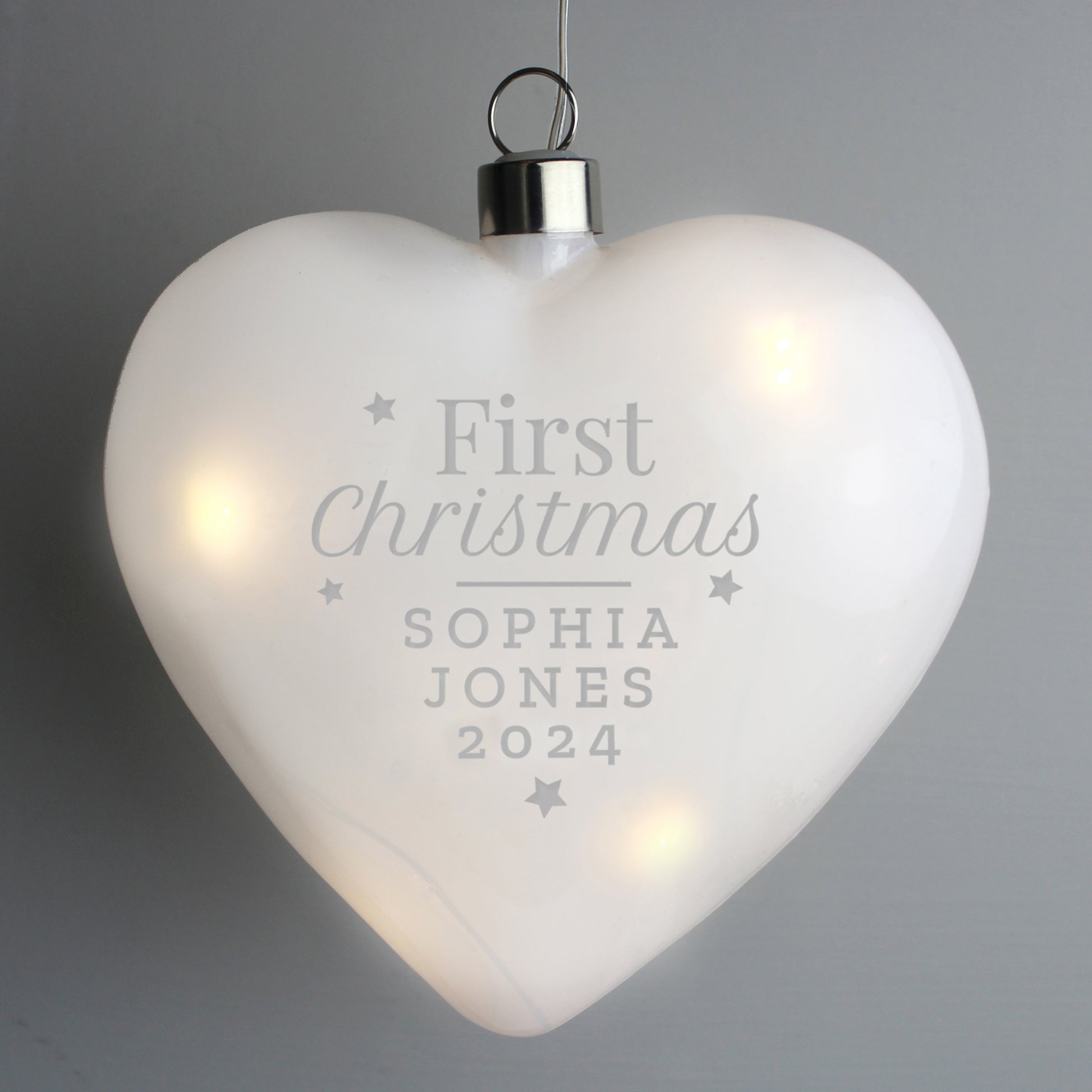 Personalised First Christmas LED Hanging Glass Heart - MK&JD Gifts
