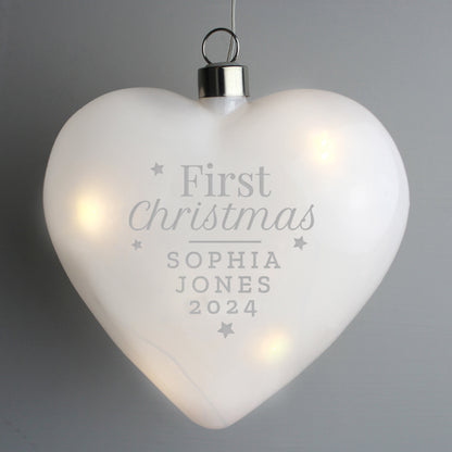 Personalised First Christmas LED Hanging Glass Heart - MK&JD Gifts
