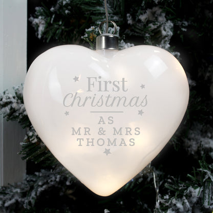 Personalised First Christmas LED Hanging Glass Heart - MK&JD Gifts