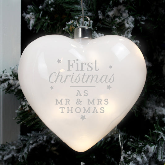Personalised First Christmas LED Hanging Glass Heart - MK&JD Gifts