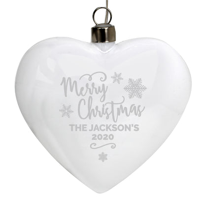 Personalised Merry Christmas LED Hanging Glass Heart - MK&JD Gifts