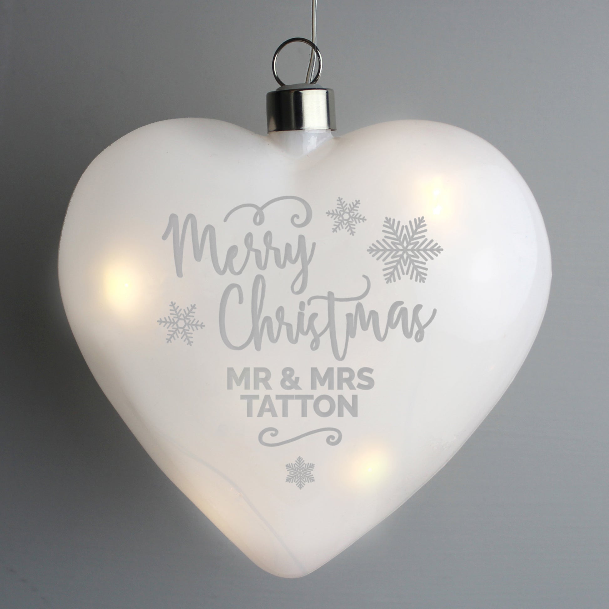 Personalised Merry Christmas LED Hanging Glass Heart - MK&JD Gifts