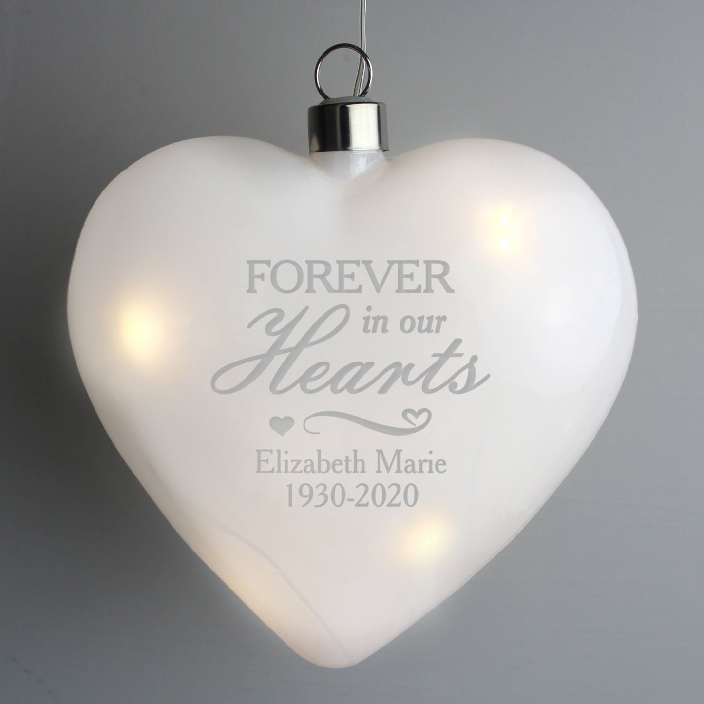 Personalised Forever In Our Hearts LED Hanging Glass Heart