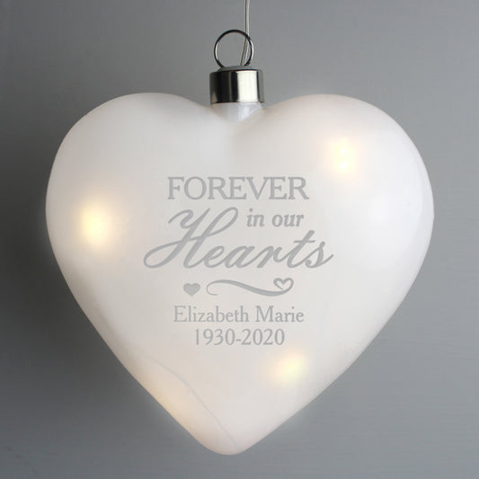 Personalised Forever In Our Hearts LED Hanging Glass Heart - MK&JD Gifts