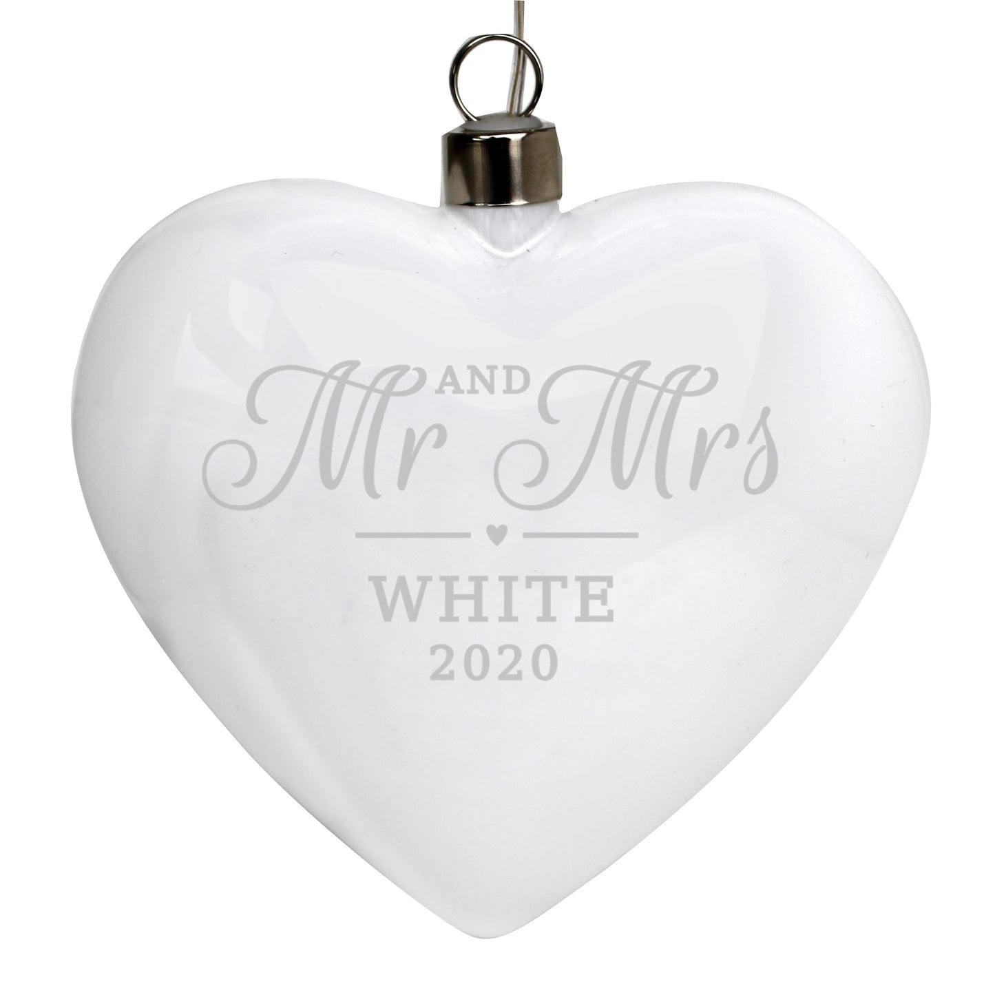 Personalised Mr & Mrs LED Hanging Glass Heart - MK&JD Gifts